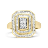 10K Yellow Gold over .925 Sterling Silver Diamond Square Cocktail Ring (1.15 Cttw, I-J Color, I2-I3 Clarity)