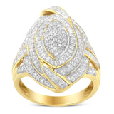 10K Yellow Gold Plated .925 Sterling Silver & 1-1/5 Cttw Diamond Marquise Shaped Cluster Cocktail Fashion Ring (I-J Color, I2-I3 Clarity)