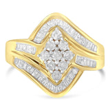 10K Yellow Gold over .925 Sterling Silver Diamond Bypass Cluster Ring (1 Cttw, I-J Color, I2-I3 Clarity)