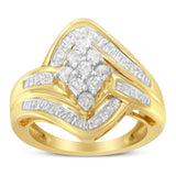 10K Yellow Gold over .925 Sterling Silver Diamond Bypass Cluster Ring (1 Cttw, I-J Color, I2-I3 Clarity)