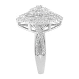 .925 Sterling Silver 1.0 Cttw Round & Baguette-Cut Diamond Marquise-Shaped Cluster Triple Stepped Halo Cocktail Fashion Ring (I-J Color, I2-I3 Clarity)