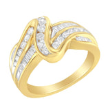 10K Yellow Gold 3/4 Cttw Channel Set Round and Baguette-cut Diamond Double Shank Bypass Ring (J-K Color, I1-I2 Clarity)