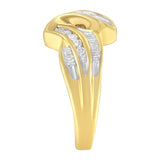 10K Yellow Gold 3/4 Cttw Channel Set Round and Baguette-cut Diamond Double Shank Bypass Ring (J-K Color, I1-I2 Clarity)