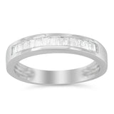 .925 Sterling Silver 1/3 Cttw Baguette Cut Diamond Channel Set Stackable Wedding Ring (H-I Color, I1-I2 Clarity)