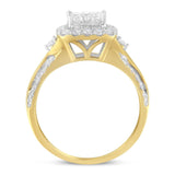 10K Yellow Gold 1.0 Cttw Diamond Composite Cushion-Shape Halo 3-Band-Look Engagement Ring (H-I Color, SI1-SI2 Clarity)