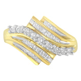 10K Yellow Gold Round and Baguette Diamond-Cut Ring (1/2 Cttw, I-J Color, I1-I2 Clarity)