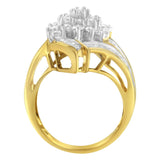 10K Yellow Gold Round and Baguette Diamond Swirl Ring (2.0 Cttw, J-K Color, I2 Clarity)