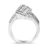 14K White Gold 1-1/2 Cttw Round and Baguette Diamond Bypass Cocktail Ring Band (H-I Color, SI1-SI2 Clarity)