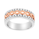 10K White and Rose Gold 1/3 Cttw Diamond Split Shank and Infinity Ribbon Band Ring (I-J Color, I1-I2 Clarity)