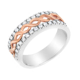 10K White and Rose Gold 1/3 Cttw Diamond Split Shank and Infinity Ribbon Band Ring (I-J Color, I1-I2 Clarity)