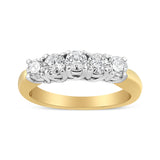 18K Yellow Gold 1.0 Cttw 4 Prong Set Round Cut Diamond Step up 5 Stone Ring Band (F-G Color, SI1-SI2 Clarity)