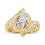 14K Yellow Gold Princess, Baguette, and Pie cut Diamond Marquise Shaped Ring (1 1/4 Cttw, G-H Color, SI1-SI2 Clarity)