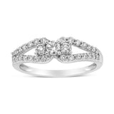 10K White Gold 1/2 Cttw Round Cut Diamond Three Stone Split Shank Band Ring (H-I Color, SI1-SI2 Clarity)