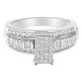 14K White Gold 1.0 Cttw Mixed-Cut Diamond Rectangle Invisible-Set Composite Cluster Ring with Bar- and Channel-Set Band (H-I Color, SI2-I1 Clarity)