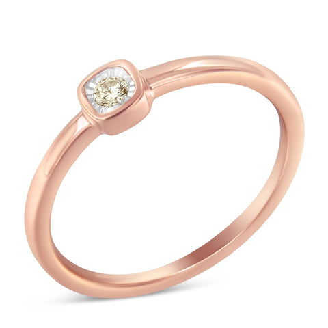 14K Rose Gold Plated .925 Sterling Silver 1/20 Carat Diamond Square Cushion-Shaped Miracle Set Petite Fashion Promise Ring (J-K Color, I1-I2 Clarity)