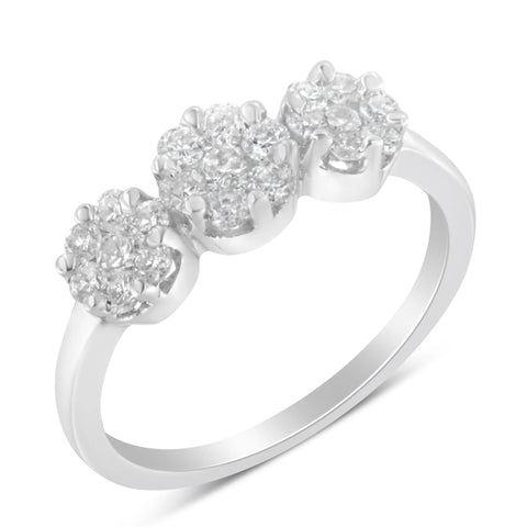 14K White Gold Three-Stone Cluster Diamond Ring (0.7 Cttw, H-I Color, SI2-I1 Clarity)