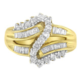 10K Yellow Gold Round and Baguette Cut Diamond Bypass Ring (1 Cttw, J-K Color, I2-I3 Clarity)