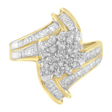 10K Yellow Gold Round and Baguette-Cut Diamond Bypass Cluster Ring (1.0 Cttw, I-J Color, I1-I2 Clarity)