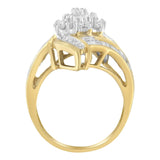 10K Yellow Gold Round and Baguette-Cut Diamond Bypass Cluster Ring (1.0 Cttw, I-J Color, I1-I2 Clarity)