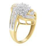 10K Yellow Gold Round and Baguette-Cut Diamond Bypass Cluster Ring (1.0 Cttw, I-J Color, I1-I2 Clarity)