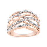 14K Rose Gold Plated .925 Sterling Silver Diamond Accent Crossover Ring (I-J Color, I2-I3 Clarity)