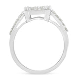 .925 Sterling Silver 1.0 Cttw Diamond Emerald-Shaped Cluster with Halo Cathedral Style Cocktail Ring (I-J Color, I3 Clarity)