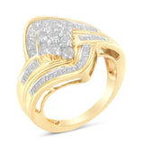 10K Yellow Gold Diamond Bypass Cluster Ring (1 Cttw, I-J Color, I2-I3 Clarity)