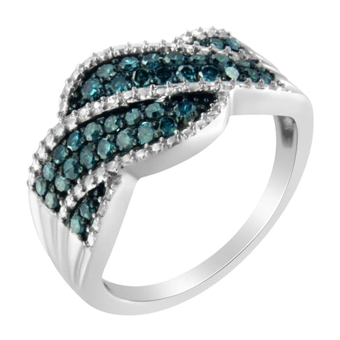 .925 Sterling Silver Treated Blue Color Diamond cocktail Ring (1/2 Cttw, Treated Blue Color, I2-I3 Clarity)