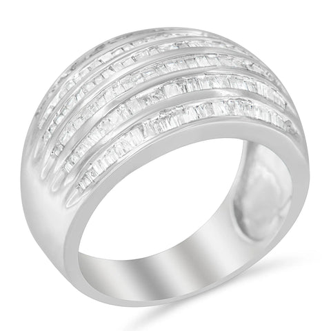 .925 Sterling Silver 1.0 Cttw Baguette-Cut Diamond 6-Row Channel Set Domed Tapered Cocktail Fashion Ring (H-I Color, I2-I3 Clarity)