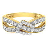 10K Yellow Gold Plated .925 Sterling Silver 1/2 cttw Round-Cut Diamond "Belt Buckle" Crossover Ring (J-K Color, I2-I3 Clarity)