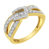 10K Yellow Gold Plated .925 Sterling Silver 1/2 cttw Round-Cut Diamond "Belt Buckle" Crossover Ring (J-K Color, I2-I3 Clarity)