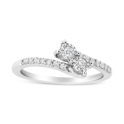 10K White Gold 1/4 Cttw Miracle Set Round Cut Diamond Two-Stone Ring (H-I Color, I2 Clarity)