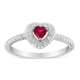 Sterling Silver 4MM Lab Created Ruby Heart and Diamond Accent Heart Ring (I-J, I2-I3)