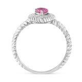 .925 Sterling Silver 4MM Pink Sapphire Heart and Diamond Accent Heart Ring (I-J Color, I2-I3 Clarity)