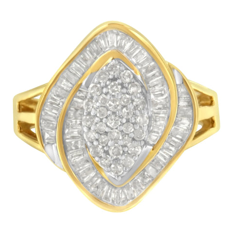 10K Yellow Gold Diamond Cluster Ring (3/4 Cttw, J-K Color, I2-I3 Clarity)