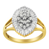 10K Yellow Gold 1/2 Cttw Baguette & Round Diamond Marquise-Shaped Cluster Halo Ring (I-J Color, I3 Clarity)