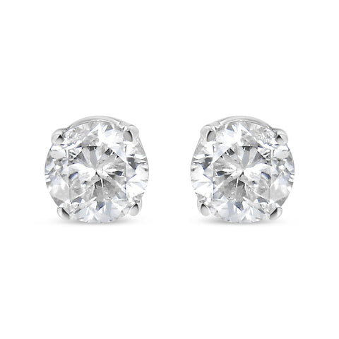 IGI Certified 1.00 Cttw Round Brilliant-Cut Diamond 14K White Gold Classic 4-Prong Solitaire Stud Earrings (J-K Color, I1-I2 Clarity)