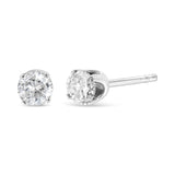 IGI Certified 1.00 Cttw Round Brilliant-Cut Diamond 14K White Gold Classic 4-Prong Solitaire Stud Earrings (H-I Color, I1-I2 Clarity)