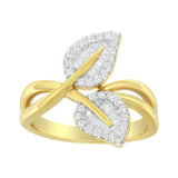 10K Yellow Gold 3/8 Cttw Round and Baguette-Cut Diamond Leaf Cocktail Ring (I-J Color, I1-I2 Clarity)