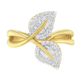 10K Yellow Gold 3/8 Cttw Round and Baguette-Cut Diamond Leaf Cocktail Ring (I-J Color, I1-I2 Clarity)