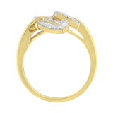 10k Yellow and White Gold 1/2 Cttw Baguette and Round Diamond Bypass Triple Leaf Ring (I-J Color, I1-I2 Clarity)