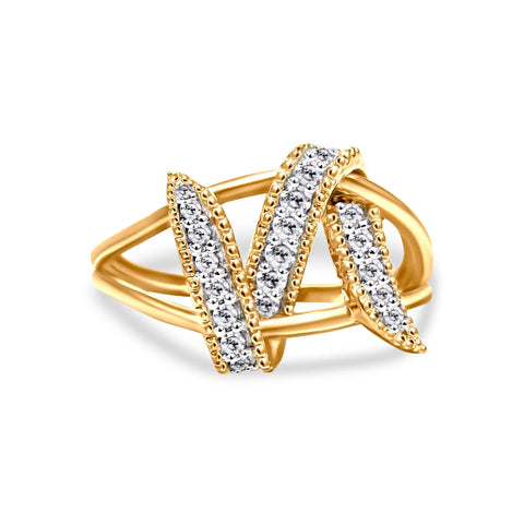 14K Yellow Gold Plated .925 Sterling Silver 1/4 Cttw Diamond Interlocking Bypass Ring (I-J Color, I1-I2 Clarity)