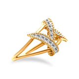 14K Yellow Gold Plated .925 Sterling Silver 1/4 Cttw Diamond Interlocking Bypass Ring (I-J Color, I1-I2 Clarity)