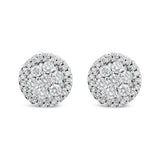 14K White Gold 1.0 Cttw Brilliant-Cut Diamond Halo-Style Cluster Round Button Stud Earrings (H-I Color, I1-I2 Clarity)