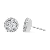 14K White Gold 1.0 Cttw Brilliant-Cut Diamond Halo-Style Cluster Round Button Stud Earrings (H-I Color, I1-I2 Clarity)