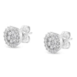 14K White Gold 1/2 Cttw Brilliant-Cut Diamond Halo-Style Cluster Round Button Stud Earrings (H-I Color, I1-I2 Clarity)