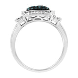 Black Rhodium Plated .925 Sterling Silver 1/2 Cttw White & Blue Diamond Square Halo Cocktail Ring (Fancy Blue & H-I Color, I2-I3 Clarity)