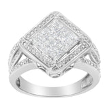 .925 Sterling Silver 2/5 Cttw Princess Cut Diamond Square On Point Cluster Composite Cocktail Ring (H-I Color, SI1-SI2 Clarity)