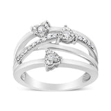 .925 Sterling Silver 1/5 Cttw Miracle-Set Diamond Heart Cross-Over Bypass Ring (I-J Color, I2-I3 Clarity)