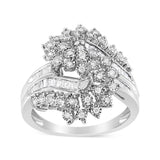 .925 Sterling Silver 1/5 Cttw Miracle-Set Diamond Heart Cross-Over Bypass Ring (I-J Color, I2-I3 Clarity)